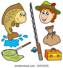 Cartoon fisherman collection - vector illustration.