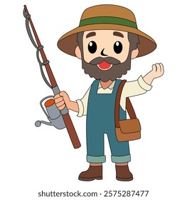 Cartoon Fisherman Fishing Vector Illustration