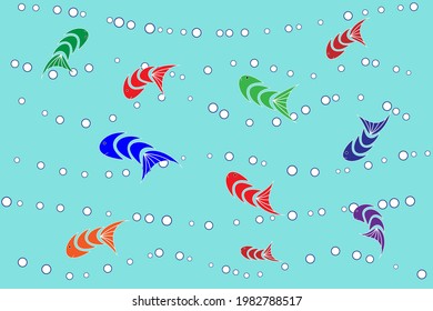 Cartoon fishes in the blue water. Vector illustration.