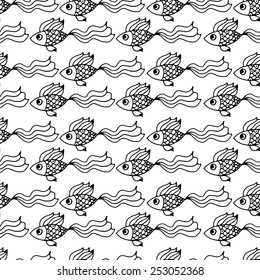 Cartoon fishes seamless pattern