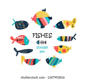 Cartoon fishes set, vector design elements