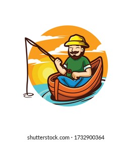 Cartoon Fishing and adventure Mascot Logo