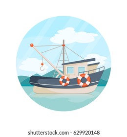 Cartoon fishing boat.