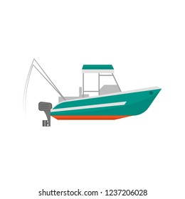 Cartoon Fishing Boats Icon on a White Ship or Vessel Marine Distribution Transport Element Concept Flat Design Style. Vector illustration