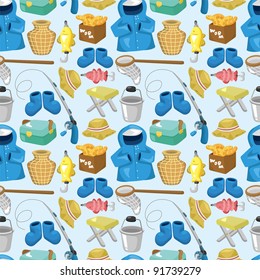 cartoon Fishing seamless pattern