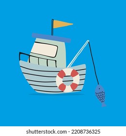Cartoon fishing ship vector illustration