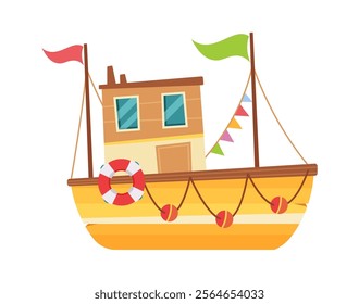 Cartoon fishing vessel boat trawler