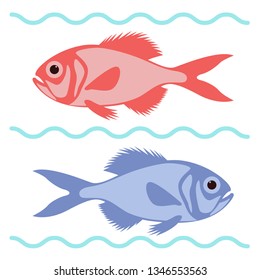  cartoon fish,vector illustration, flat style,profile side