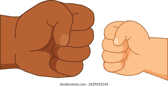 Cartoon Fist Bump Between Black and White Hands – Unity and Friendship Concept