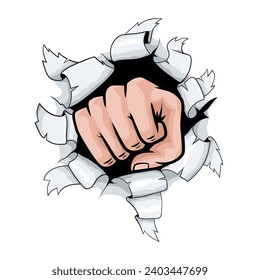 Cartoon fist punching a hole in the background
