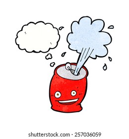 cartoon fizzing soda can with thought bubble