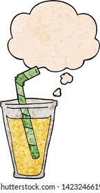 cartoon fizzy drink with thought bubble in grunge texture style