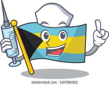 Cartoon flag bahamas isolated in happy nurse