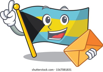 Cartoon flag bahamas isolated in happy bring envelope