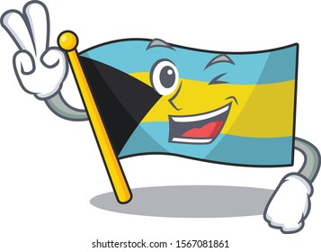 Cartoon flag bahamas isolated in happy two finger