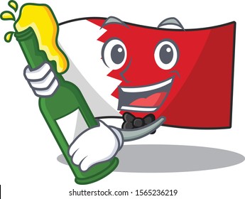 Cartoon flag bahrain isolated in character bring beer
