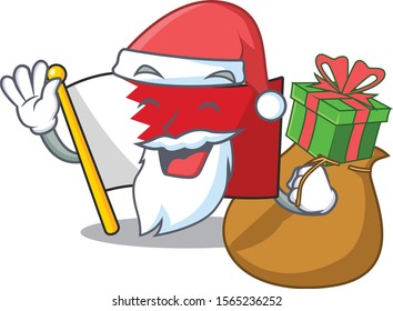 Cartoon flag bahrain isolated in character santa bring gift