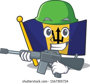 A cartoon of flag barbados Army with machine gun