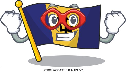 A cartoon of flag barbados wearing costume of Super hero