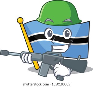 A cartoon of flag botswana army with machine gun.
