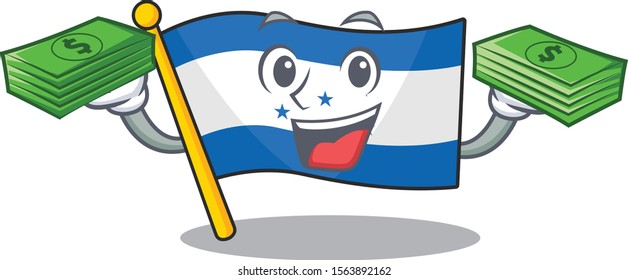 Cartoon flag honduras isolated in character holding money