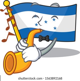 Cartoon flag honduras isolated in character with trumpet