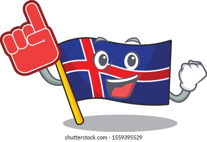 Cartoon flag iceland with character foam finger