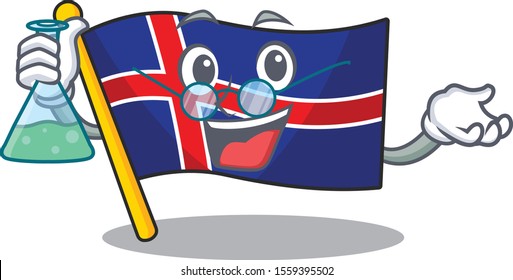Cartoon flag iceland with in isolated professor