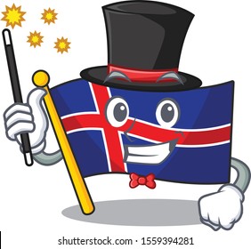 Cartoon flag iceland with the magician shape