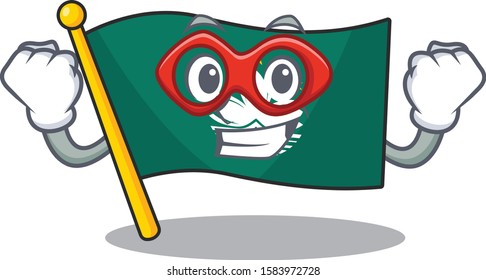 A cartoon of flag macau wearing costume of Super hero