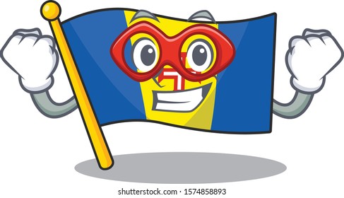 A cartoon of flag madeira wearing costume of Super hero