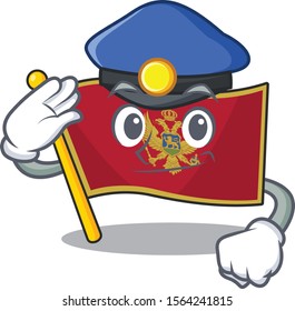 Cartoon flag montenegro isolated in character police