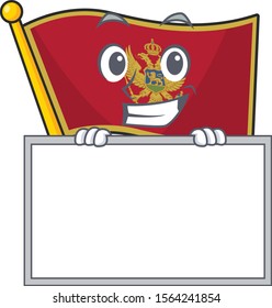 Cartoon flag montenegro isolated in character grinning with board