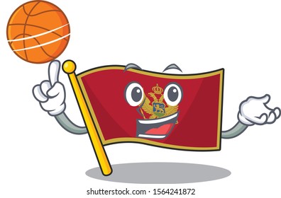 Cartoon flag montenegro isolated in character holding basketball