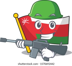 A cartoon of flag oman Army with machine gun