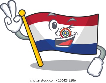 Cartoon flag paraguay isolated in two finger character