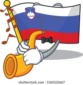 Cartoon flag slovenia isolated in character with trumpet