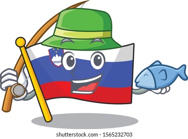Cartoon flag slovenia isolated in character fishing