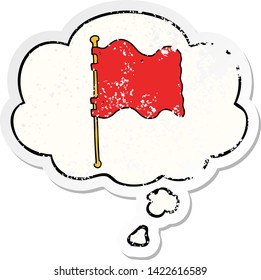 cartoon flag with thought bubble as a distressed worn sticker