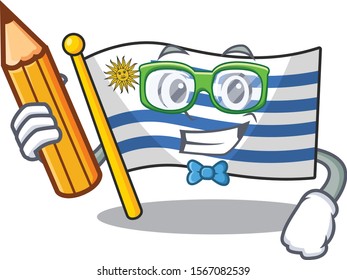 Cartoon flag uruguay isolated in character student holding pencil