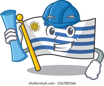 Cartoon flag uruguay isolated in character architect