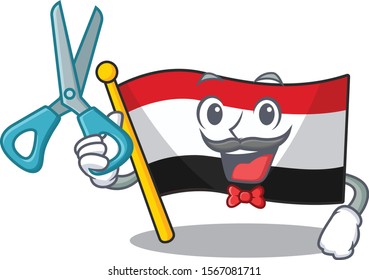 Cartoon flag yemen isolated in barber character