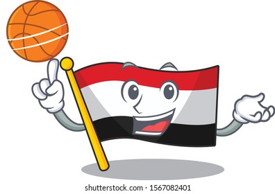 Cartoon flag yemen isolated in holding basketball character