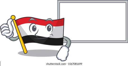 Cartoon flag yemen isolated in thumbs up with board character