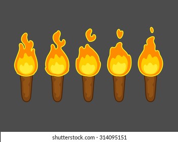 Cartoon flame animation for game. Five frames of torch burning. Short, but perfect loop.