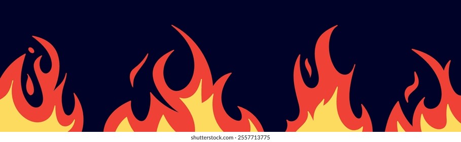 Cartoon flame background with red and yellow fiery . Dynamic fire shape heat, explosion or hell. Flat vector illustration isolated