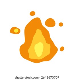 Cartoon Flame Fire Icon. Bright stylized flame with yellow and orange layers in flat cartoon style. Abstract fire shape, isolated on white background.