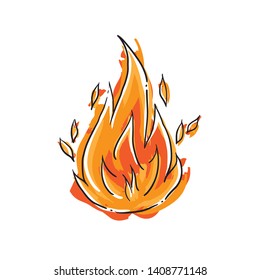 Cartoon Flame - Isolated Fire Doodle - Sketch - Comic Style - Black And White
