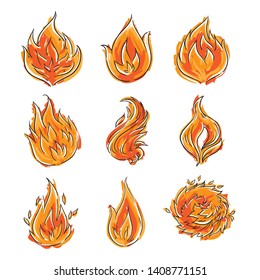 Cartoon Flame - Isolated Fire Doodle - Sketch - Comic Style