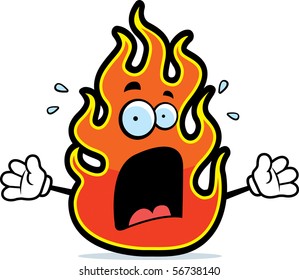 A cartoon flame with a scared expression.
